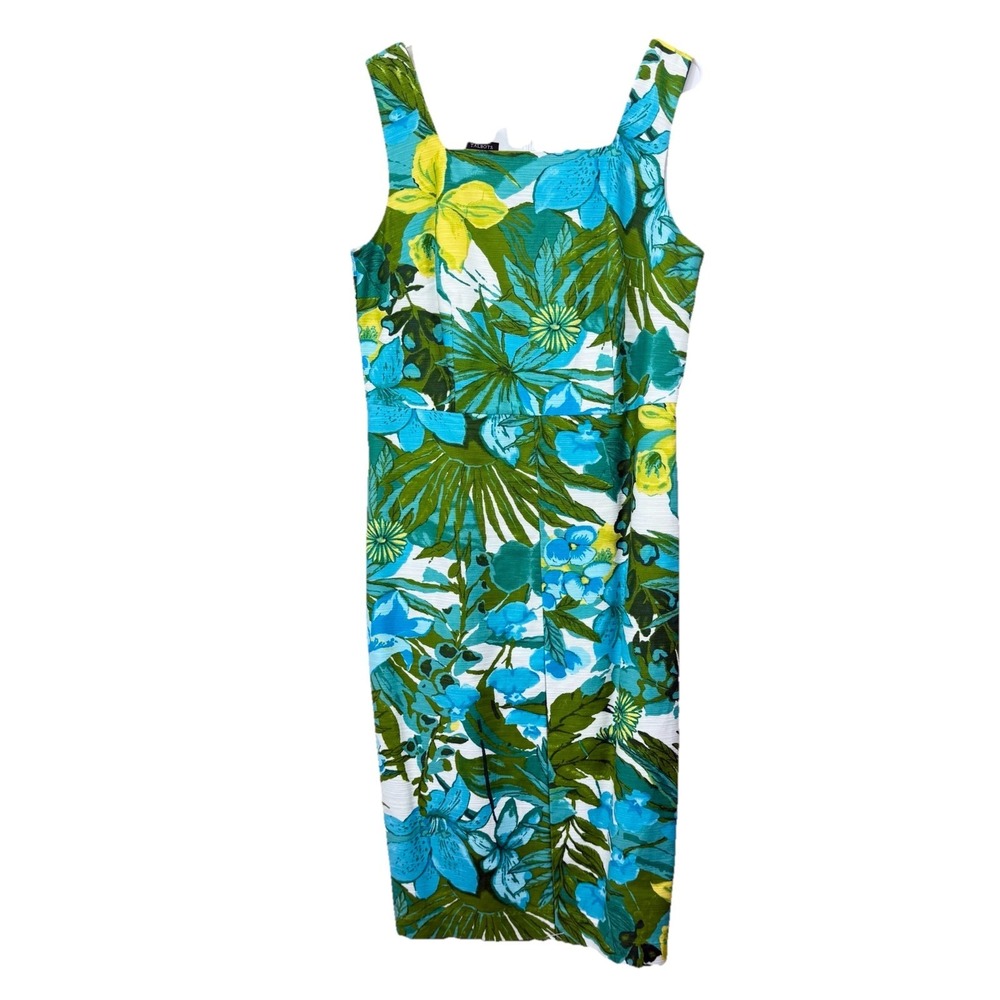 Talbots Retro Tropical Floral Textured Cotton Sleeveless Sheath Dress Size 10 - Picture 3 of 11